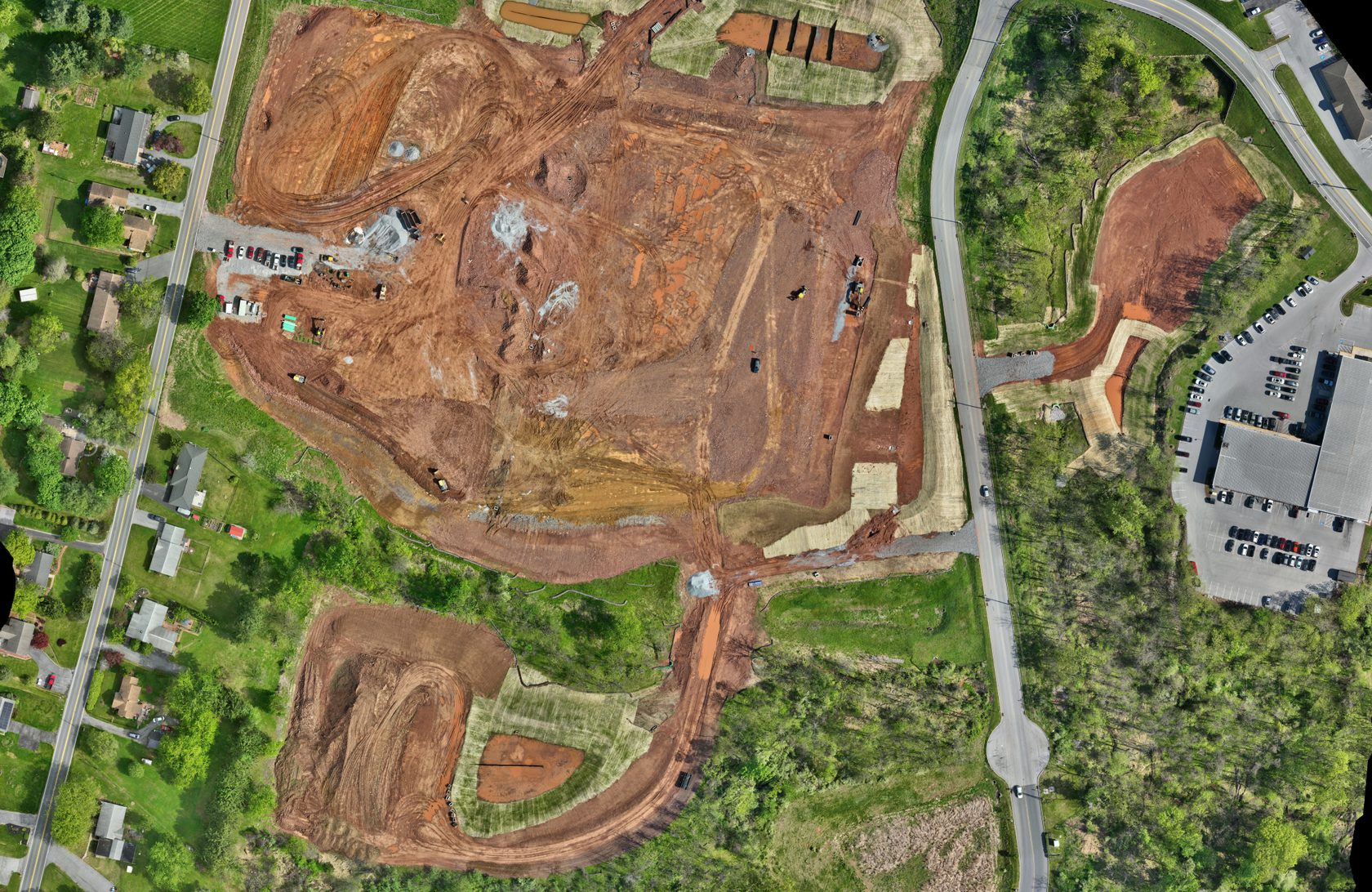 Aerial view of a commercial site during mass grading